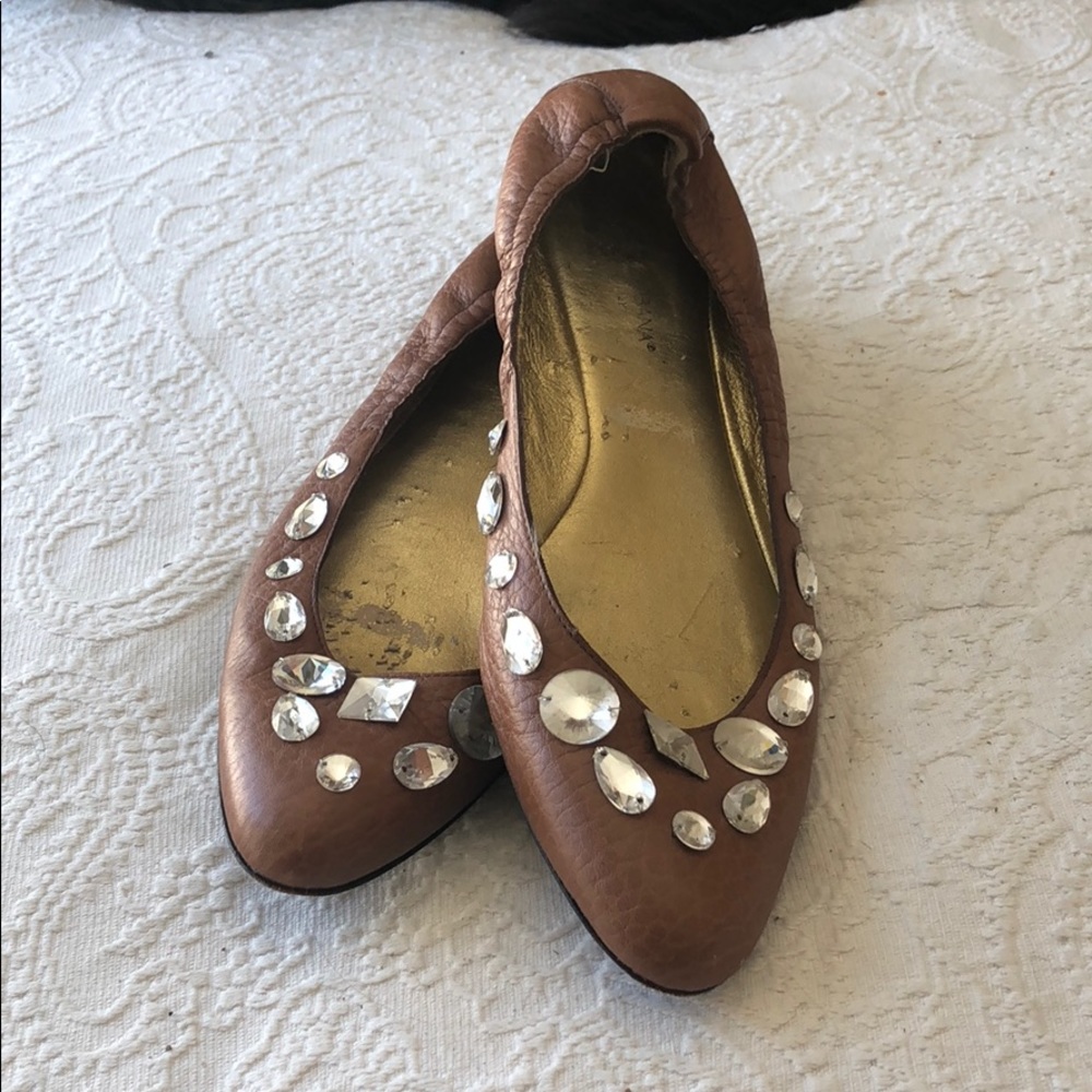 Dolce and Gabbana Cognac Jeweled Ballet Flats 40